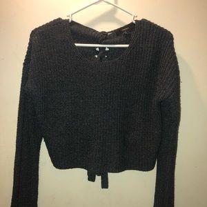 Grey knitted crop top with tie in the back